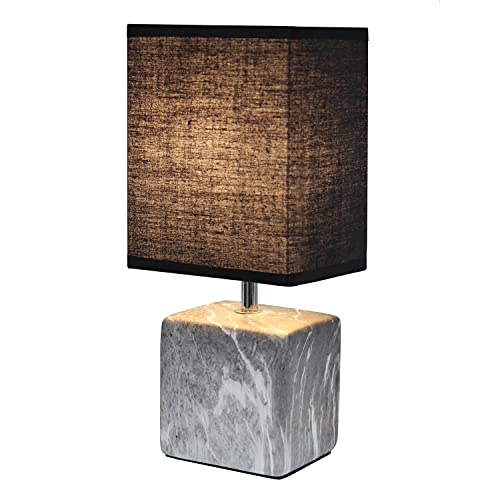 Simple Designs Lt2071-Bob Mini Petite Gray White Marbled Ceramic Bedside Table Lamp With Black Shade #TOP1