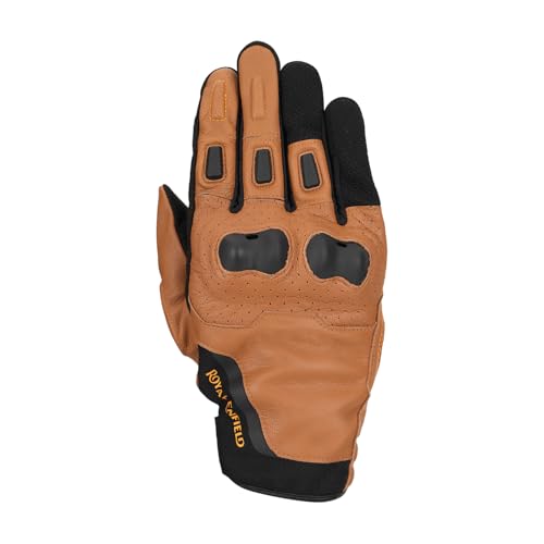 Image of Royal Enfield PHOENIX GLOVES | Leather & Microsuede Hybrid | TPR Knuckle Protection | Perforated Ventilation | Touchscreen Ready | Reinforced Palm Grip | Neoprene Anti-Chafing Cuff BLACK S