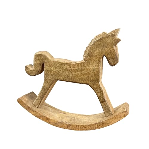 Image of Alfie Francis 20cm x 18cm Wooden Unicorn Rocking Horse Ornament Statue Figurine Sculpture Kids Bedroom Nursery Decor Accessory Decoration Gift