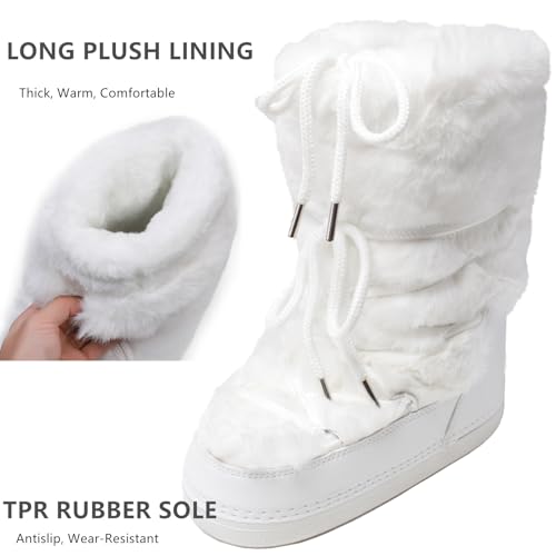 Faux Fur Snow Boots for Women,Furry Fuzzy Fluffy Womens Boots Lace-up Winter Warm Fur Lined Mid-Calf Non-Slip Ski Boots4