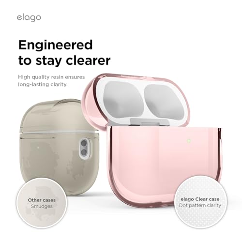 Image of elago Clear Case for AirPods Pro 3 | Lanyard Included, Strap Included, Reduced Yellowing, Shockproof, Full Protection (Lovely Pink)