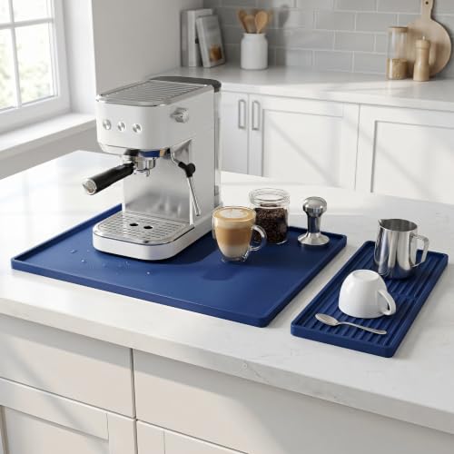 DXOKNQG Silicone Coffee Mat 24 x 16 in with Tray, Deep Sea Blue