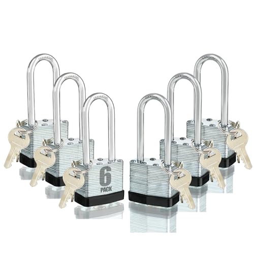 Image of Pad Locks with Same Key 6 Pack, Heavy Duty Outdoor Locks | Same Key Convenience, 6 Locks Share Keys, Durable Steel Body for Storage, Gates, Garages and Outdoor Use