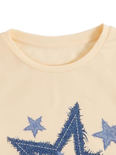 Image of RoseSeek Girl's Geometric Star Graphic Tee Tops Casual Summer Short Sleeve Crew Neck T Shirt