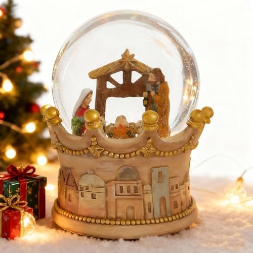8.25 Inch Height Christmas Snow Globe with LED Light Musical Snowflakes Holiday Decoration, Nativity Scene Oversized Resin Snowglobes, Christmas Holiday Decor.