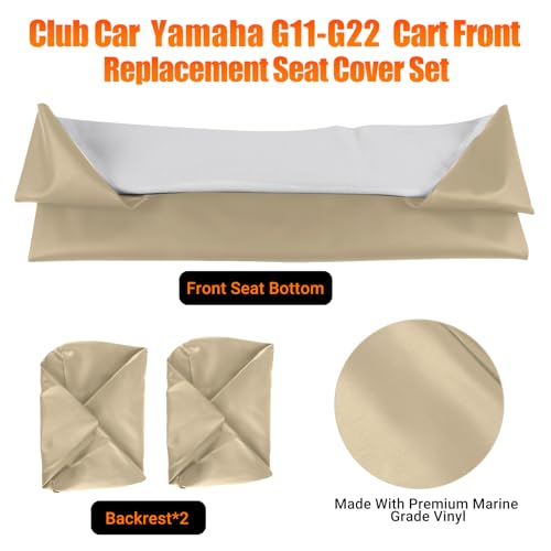 Image of Golf Cart Front Seat Covers Staple On Replacement for Yamaha G11 G14 G16 G19 G20 G21 G22 Golf Cart Seat Beige Micro Fiber Leather Seat Cover