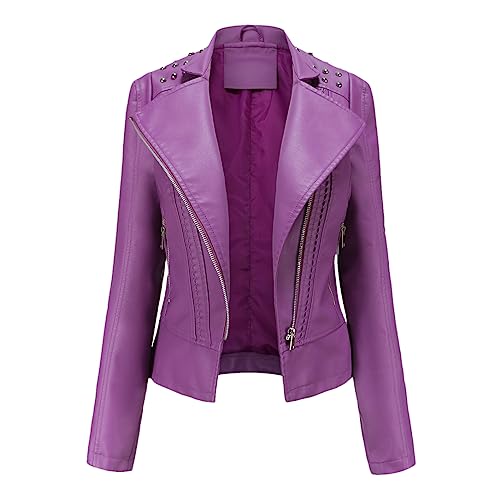 Veste en cuir pour femme violette XS coupe slim mi-saison