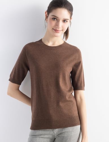 Women's Merino Wool Blend Sweater Fall Winter Crew Neck Short Sleeve First-Line Ready to Wear Seamless Knit Pullover3