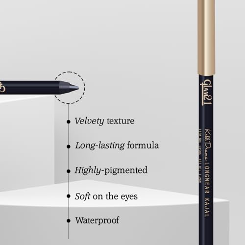Image of Glam21 Kohl Drama Long Wear Kajal + Sharpener | Velvety Textute | Stays For 12 hours | Smudge-Proof | Long Lasting & Water Proof | Highly Pigmented For Intense Black Look | 1.2 gm