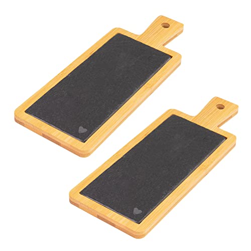 Westmark Lot de 2 planches de service en bambou et ardoise naturelle, avec motif et poignée, rectangulaires, surface : 23 x 9 cm, bambou/ardoise, tapas +...
