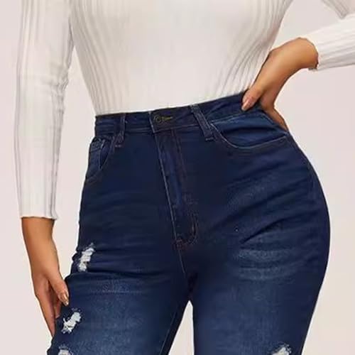 DGHM-JLMY Fringed Women's High Waist Denim Flared Cut Out Destroyed Frayed Tassels Distressed Denim Bell Bottom Ripped Pants 6