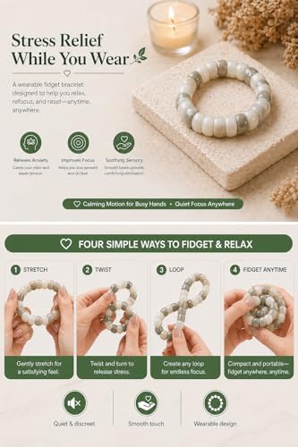 Image of Fidget Bracelet Fidget Adults Anxiety Relief Items Bodhi Beads Jewelry Stretch Sensory Beaded Bracelets for Women Men Christmas Stocking Stuffers