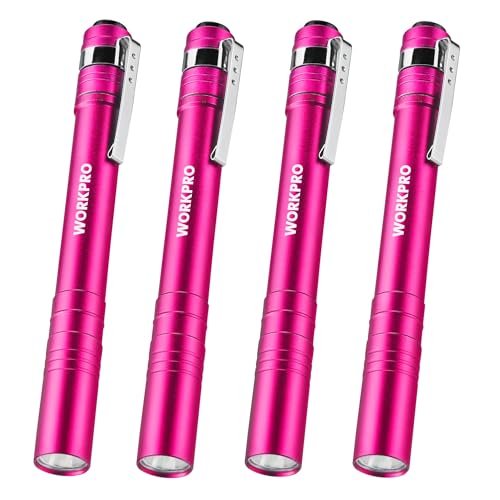 WORKPRO LED Pen Light, Aluminum Pen Flashlights, Pocket Flashlight with Clip for Inspection, Emergency, Everyday, 2AAA Batteries Include, Pink(4-Pack)