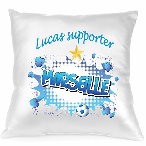 coussin marseille supporter foot cadeau personnalisé prénom au choix réf 236