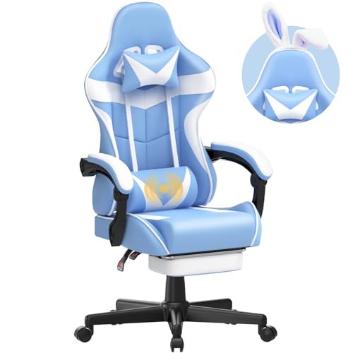 Huracan Gaming Chair with Footrest Ergonomic Computer Chair Lumbar Support Adjustable High Back Recliner for Adults Racing Style Video Gaming Chairs for Home Office Streaming Baby Blue