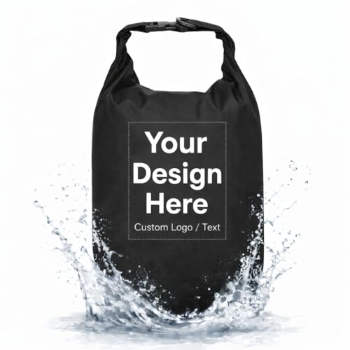 Bolsa seca impermeable ligera con logo personalizado – Bolsa de almacenamiento con cierre enrollable para kayak, camping y viaje (Negro) miniatura 1