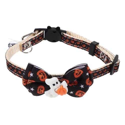 Collar de Halloween para mascotas ajustable con pajarita de calabaza para fiestas de moda