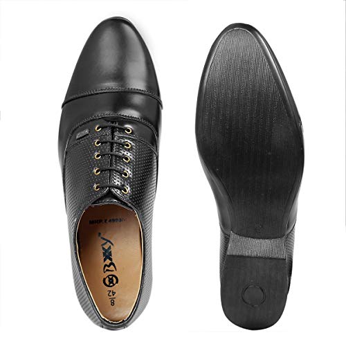 Image of BXXY 9 cm (3.5 Inch) Height Increasing Casual Shoe Oxford Lace-Up Semi Brogue l Patent Faux Leather Shoes