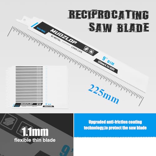 Image of 25 Pack 9 inch Reciprocating Saw Blades Set, 14 /18TPI High Carbon Saw Blades, Metal Saw Blades with Organizer Case (25, 14 /18TPI /9 inch)