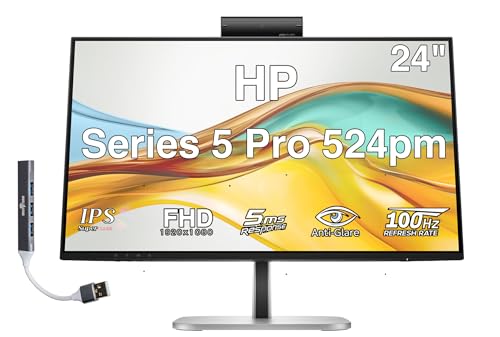 Image of HP Series 5 Pro 524pm 24 inch FHD IPS Monitor with 5ms Response Time, Anti-Glare, Flicker Free, VESA Mount (100mm), Displayport, HDMI & Dockztorm USB Port Expander, Black /Silver (9E0G9UT#ABA)