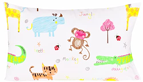 J-Pinno Lovely Jungle Elephant Monkey Giraffe Animals Twin Sheet Set Bedroom Decoration Gift 100% Cotton Flat Sheet + Fitted Sheet + Pillowcase Bedding Set For Unisex Boys Girls (Animal, Twin) #TOP2