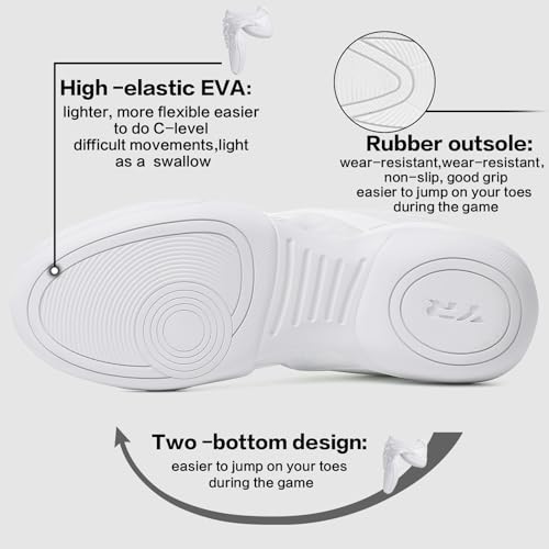 Image of Cheer Shoes for Youth Girls White Cheerleading Athletic Dance Shoes Tennis Sneakers for Competition Sport Training