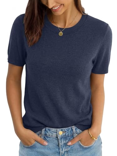 Tomwell Pullover Damen Kurzarm Sommer Wolle Blend Leichter Top Dunkelblau M