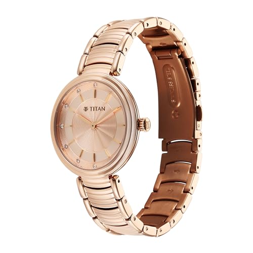 Image of Titan Aura Quartz Analog Rose Gold Dial Rose Gold Stainless Steel Strap Watch for Women-95240WM01