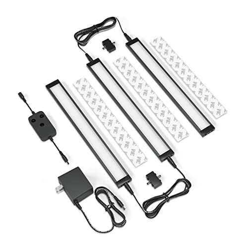 Image of EShine 3 Pack 12 inch Black Smart Dimmable LED Under Cabinet Lighting Kit Compatible with Alexa, Google - Warm White (3000K)