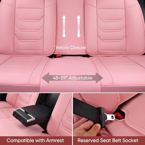Image of TIEHESYT Pink Car Seat Covers Full Set, Breathable Leather Automotive Front and Rear Seat Covers with Headrest, Waterproof Auto Seat Protectors Fit for Most Sedans SUV Pick-up Truck