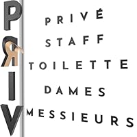 Erhabene Buchstaben Aufkleber Schild Privé, Staff, Toilette, Messieurs, Dames – Tür- und Wandbeschriftung im Vintage-Stil (Schwarz, Französisch)
