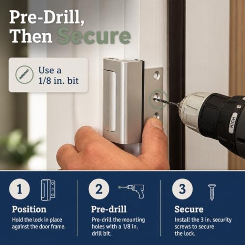 Image of Prime-Line Products U 10827 Door Reinforcement Lock, 3 in. Stop, Aluminum Construction, Satin Nickel Anodized Finish