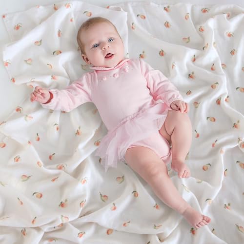 Image of LifeTree Baby Swaddle Blankets, Boys Girls Muslin Swaddling Wrap Receiving Blanket for Newborn, 70% Viscose from Bamboo and 30% Cotton, Large 47 inch x 47 inch, Peach and Pink