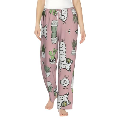 Pantalon de pyjama ample femme imprimé alpaga vêtement de nuit doux fille