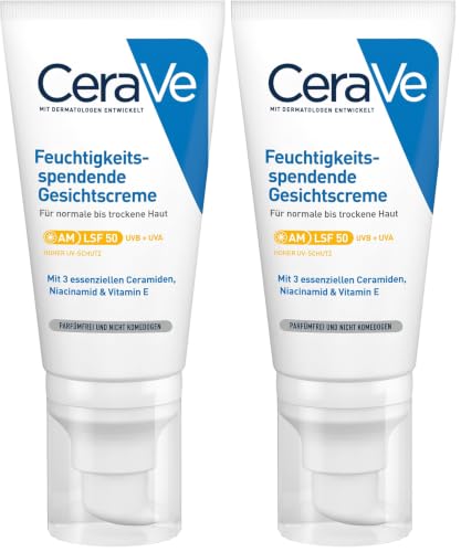 CeraVe, Loción Hidratante de Rostro SPF 50, Para Piel Normal a Seca, Hidratación y Alta Protección Contra los Rayos UVB/UVA, Enriquecida con Ceramidas, 52ml (Paquete de 2)