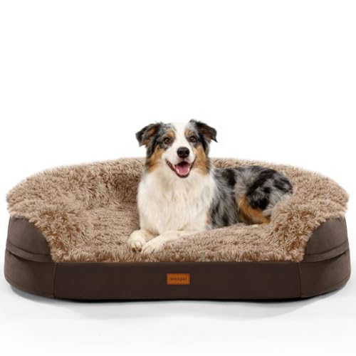 Image of iweepet Fluffy Orthopedic Dog Beds for Large & Extra Large Dogs, 41 inch Calming Dog Sofa Bed with Supportive 28D Egg-Crate Foam, Removable Washable Cover, Waterproof Lining, for Puppy,Senior,Sick