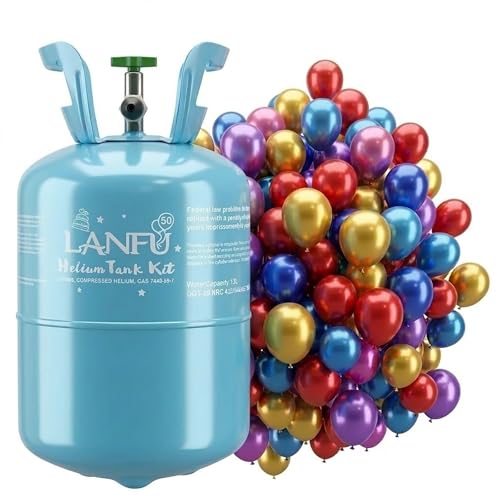 Helium Tank for Balloons at Home - 13L Large Disposable Balloon Inflator Kit Fills Up to 50 Balloons Pure Gas Cylinder for Family Celebration & Events (Portable Design)