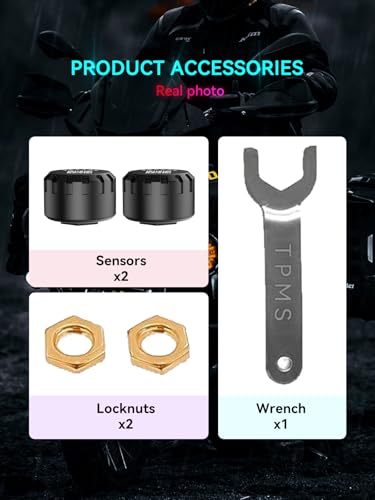 Hyphoon Motorcycle Tire Pressure Monitoring System, Bluetooth TPMS for Motorcycles – Real-Time Tire Pressure & Temperature Monitor with Dual External Valve-Stem Sensors, Waterproof Wireless TPMS (2) — view 4