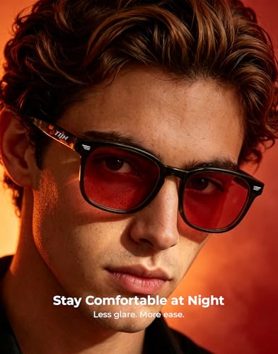 Image of TIJN Premium Blue Light Blocking Glasses for Women Men Computer Gaming Use | Square TR90 Frame Nerd Eyeglasses Anti Blue Ray with Red, Orange, Clear Lens for Computer, Phone, TV and Evening Screen Use