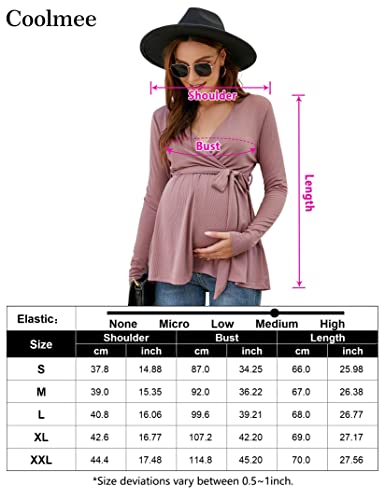 Coolmee Maternity Tops Women's Knit Long Sleeve V Neck Lace Up Tunic Casual Pregnancy Blouse Nursing Shirts Dusty Pink M #TOP6