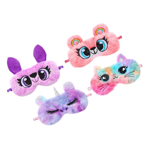 GRADENEVE 4個アイマスク 子供用 無地 旅行用 目かくし フェイクファー 生き生きとした動物柄 多目的睡眠カバー 家 電車 ホテル 使用可能