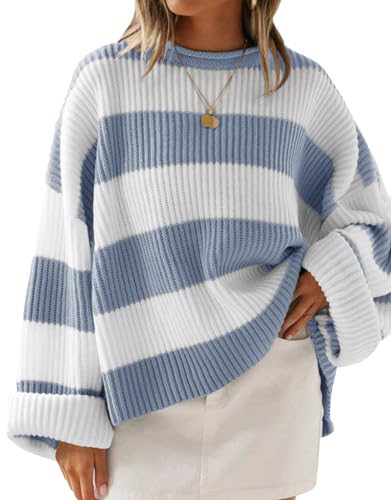 Image of ZESICA Women's 2026 Fall Long Sleeve Oversized Striped Color Block Comfy Loose Crew Neck Knitted Pullover Sweaters
