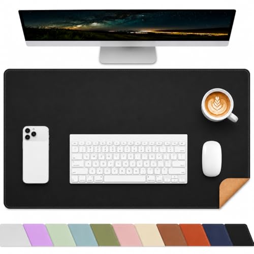 AFIING Cork Desk Mat 31.5" x 17", Waterproof Dual-Sided Cork & PU Leather Desk Pad, Non-Slip Desk Protector for Home Office, Workspace Setup & Gaming, Black