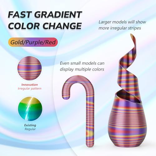 Image of AMOLEN Silk PLA 3D Printer Filament, Shiny Multicolor Rainbow PLA Filament 1.75mm, Fast Color Change PLA 3D Printing Filament for Most FDM 3D Printer, Gold Purple Red, 1kg (2.2lbs)