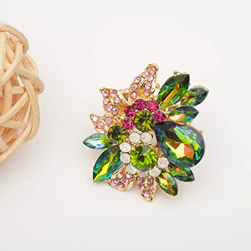 CSY Luxury Women's Austrian Crystal Leaves Flower Big Cocktail Statement Rings Stretch Adjustable Ring Jewelry Accessories4