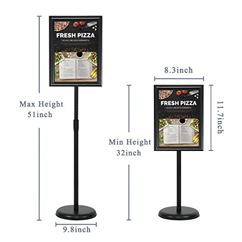 Vaiigo 8.5 X 11 Inch Adjustable Pedestal Sign Poster Stand, Heavy Duty Floor Standing Sign Stand Aluminum Snap Open Display Frame For Vertical And Horizontal View Sign Displayed(Black) #TOP2
