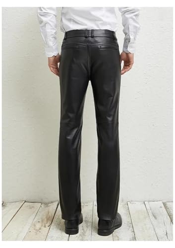 Hndudnff Men Slim Fit Pu Pants Business Casual Small Foot Slim Pants with Pockets3