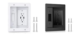 ELECPOW Cord Hider Wall with Dual AC Outlets & Dual USB-A Ports+Recessed Outlet for Wall Mounting TV-Black