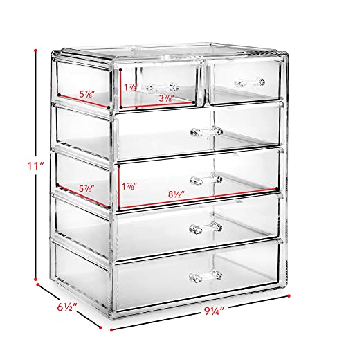 Casafield Acrylic Cosmetic Makeup Organizer & Jewelry Storage Display Case - 4 Large, 2 Small Drawer Set - Clear #TOP5
