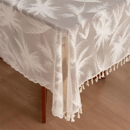 Nappe Rectangulaire 140x260 Beydodo en Polyester Jacquard Arbres avec Pompons - 5